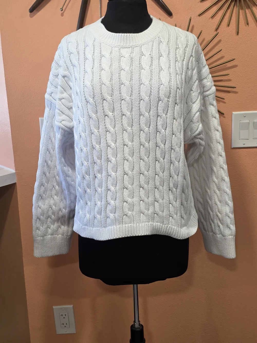 J. Crew Cotton Fisherman White Cable Knit Crewneck Sweater Classic